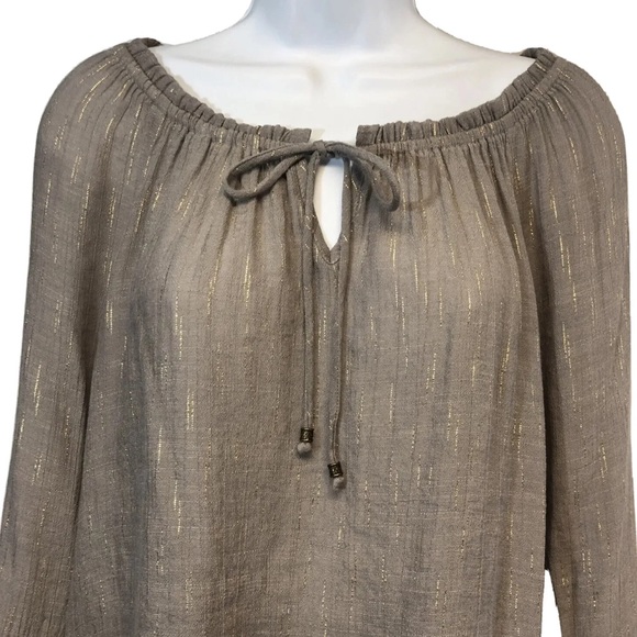 Women’s I.N. Studio Gray Gold Stripe Blouse Size L - Picture 4 of 8